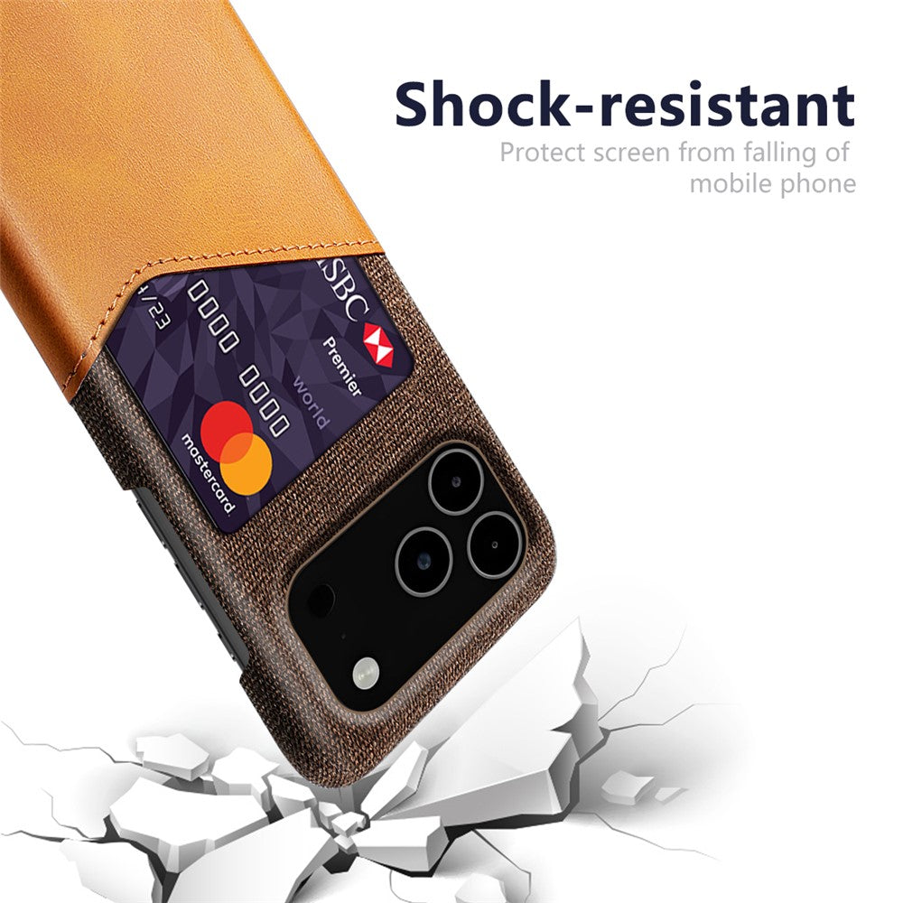 For iPhone 17 Pro Max Case PU Leather Cloth Texture Hard PC Phone Cover with Card Holder - Orange