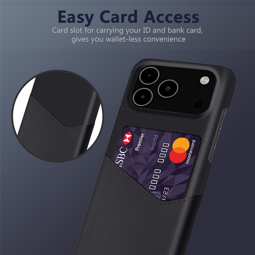 For iPhone 17 Pro Max Case PU Leather Cloth Texture Hard PC Phone Cover with Card Holder - Black