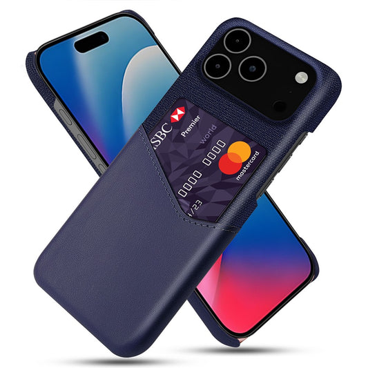 For iPhone 17 Pro Max Case PU Leather Cloth Texture Hard PC Phone Cover with Card Holder - Blue