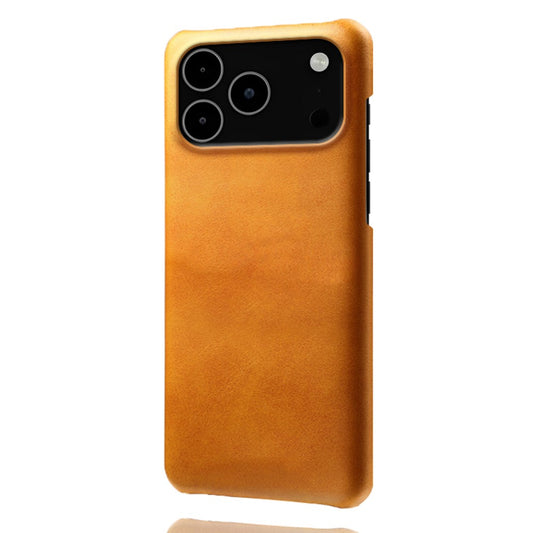 For iPhone 17 Pro Max Case Calf Texture PU Leather Hard PC Protective Phone Cover - Orange