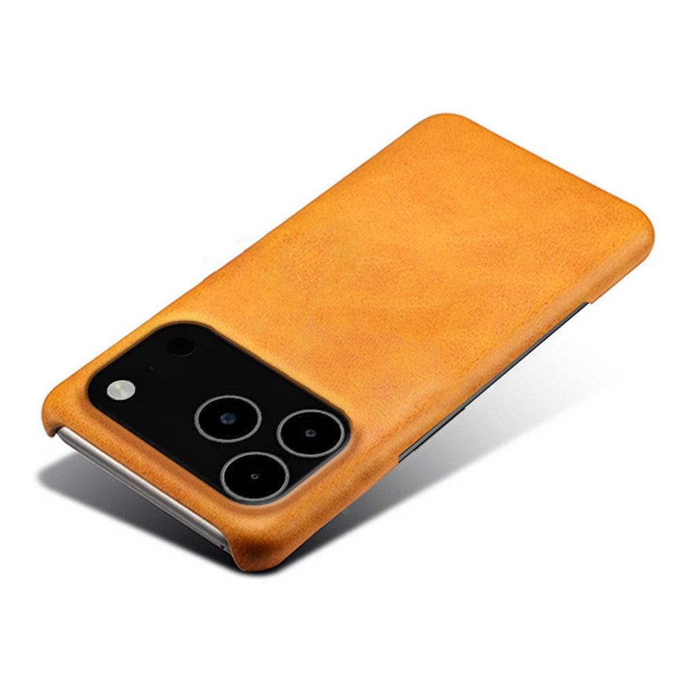 For iPhone 17 Pro Max Case Calf Texture PU Leather Hard PC Protective Phone Cover - Orange