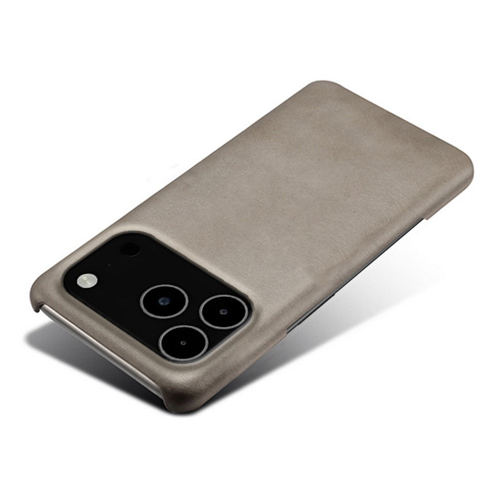 For iPhone 17 Pro Max Case Calf Texture PU Leather Hard PC Protective Phone Cover - Grey