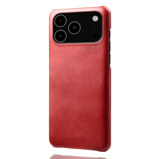 For iPhone 17 Pro Max Case Calf Texture PU Leather Hard PC Protective Phone Cover - Red