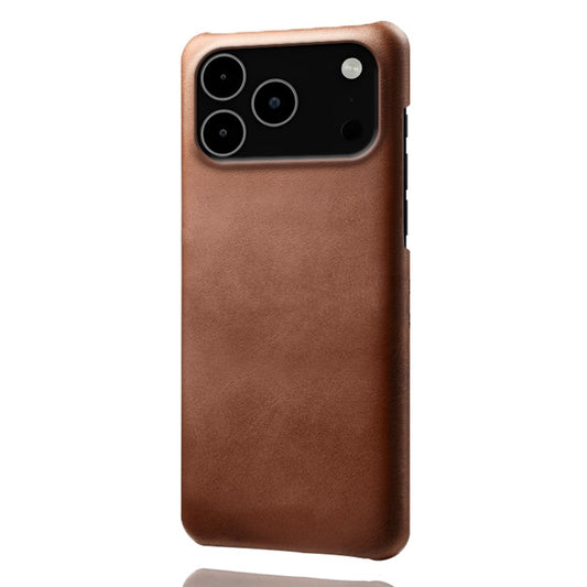For iPhone 17 Pro Max Case Calf Texture PU Leather Hard PC Protective Phone Cover - Brown