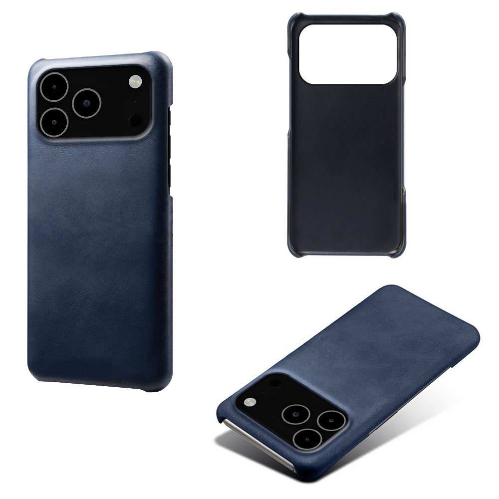 For iPhone 17 Pro Max Case Calf Texture PU Leather Hard PC Protective Phone Cover - Blue