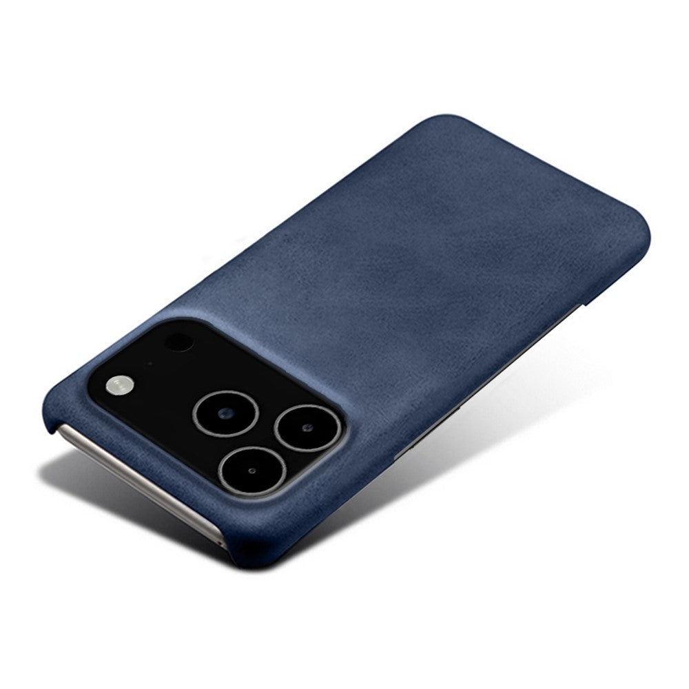 For iPhone 17 Pro Max Case Calf Texture PU Leather Hard PC Protective Phone Cover - Blue
