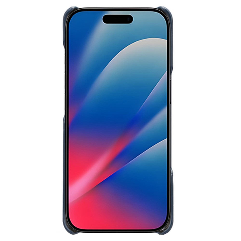 For iPhone 17 Pro Max Case Calf Texture PU Leather Hard PC Protective Phone Cover - Blue