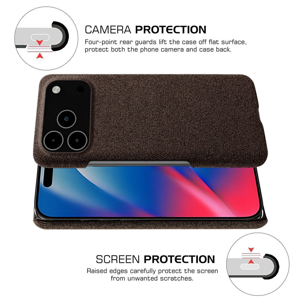 For iPhone 17 Pro Max Phone Case Cloth Texture Anti-Scratch Protective PC Back Cover - Brown