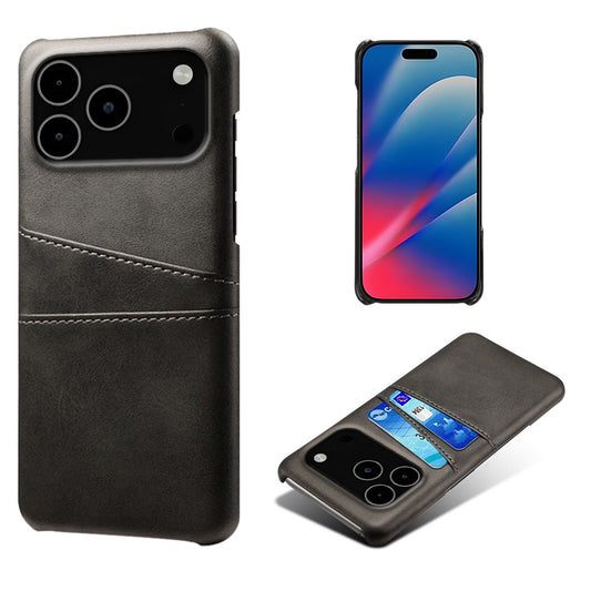 For iPhone 17 Pro Max Case Dual Card Slots PU Leather + Hard PC Phone Cover - Black