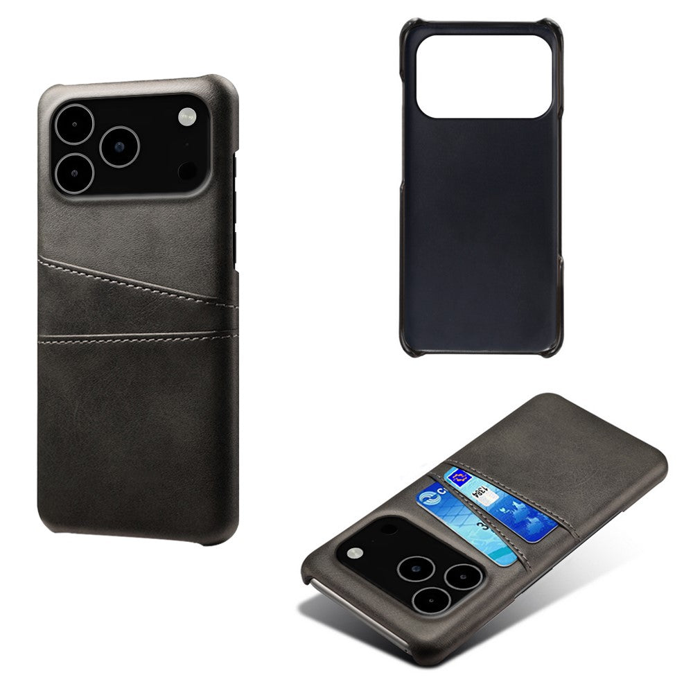 For iPhone 17 Pro Max Case Dual Card Slots PU Leather + Hard PC Phone Cover - Black