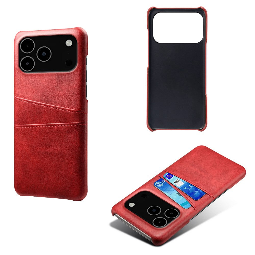 For iPhone 17 Pro Max Case Dual Card Slots PU Leather + Hard PC Phone Cover - Red