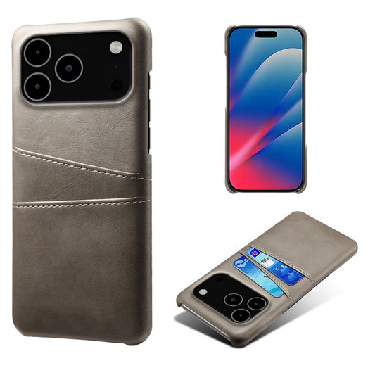 For iPhone 17 Pro Max Case Dual Card Slots PU Leather + Hard PC Phone Cover - Grey