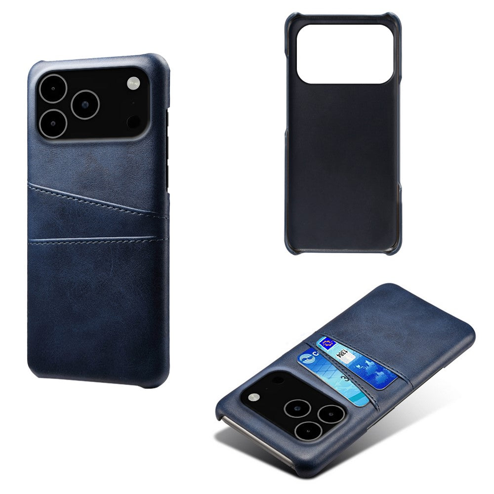 For iPhone 17 Pro Max Case Dual Card Slots PU Leather + Hard PC Phone Cover - Blue