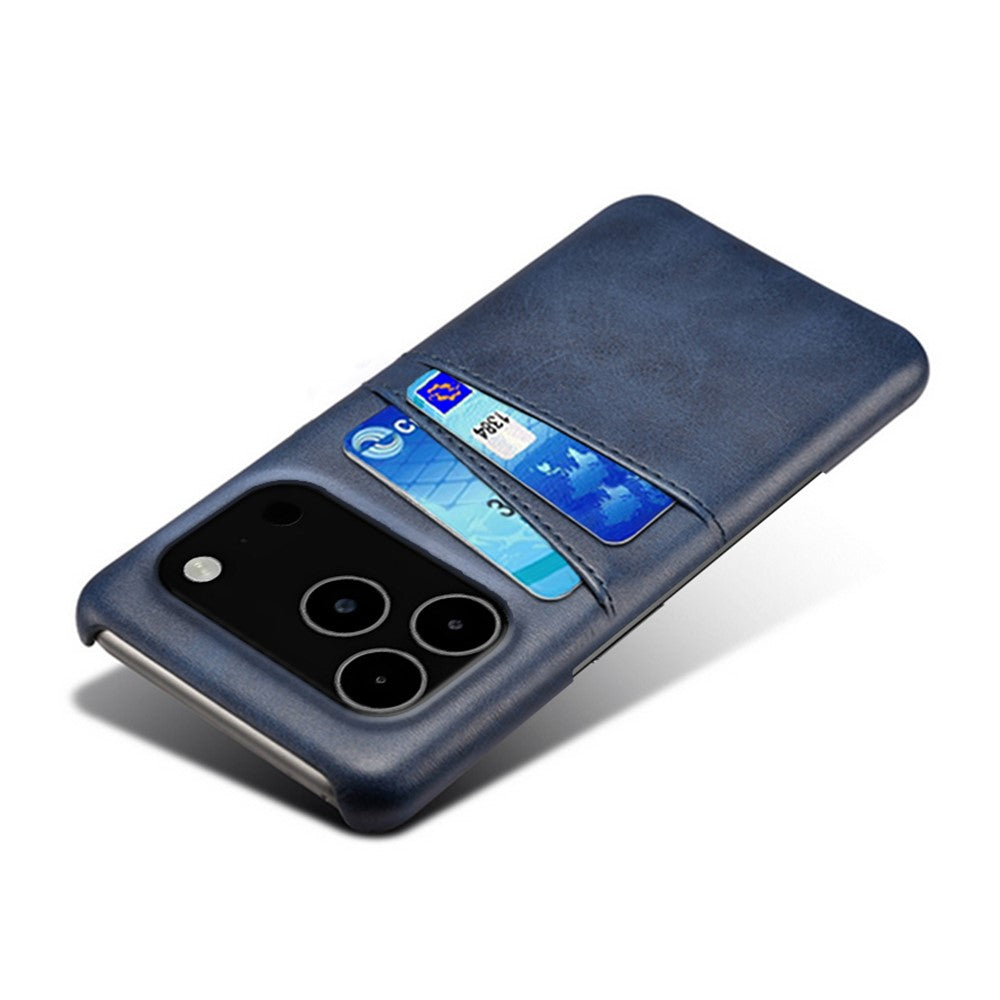 For iPhone 17 Pro Max Case Dual Card Slots PU Leather + Hard PC Phone Cover - Blue