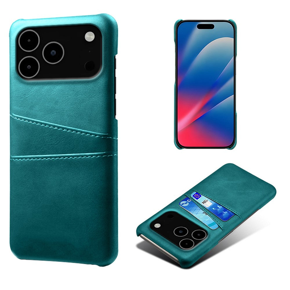 For iPhone 17 Pro Max Case Dual Card Slots PU Leather + Hard PC Phone Cover - Green