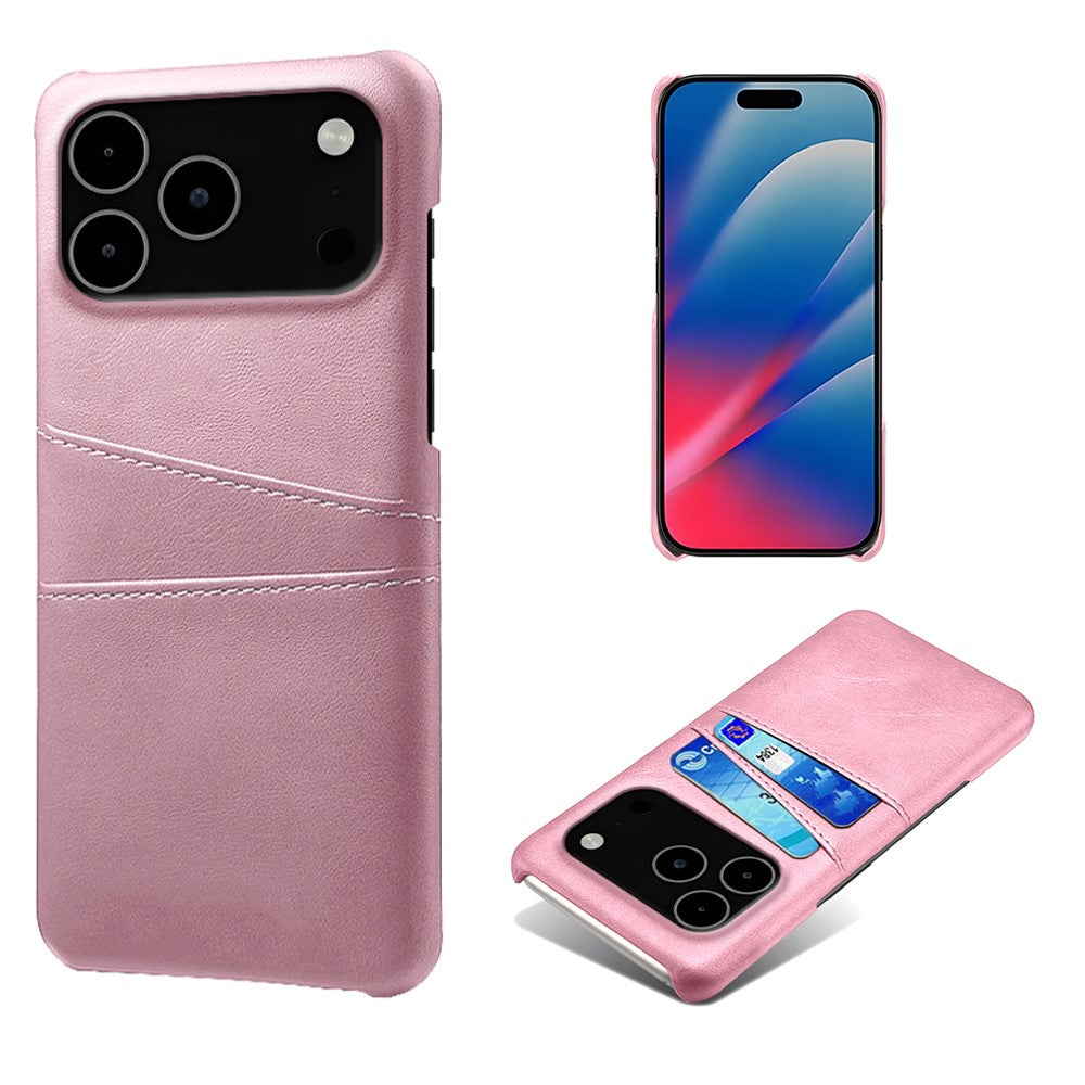 For iPhone 17 Pro Max Case Dual Card Slots PU Leather + Hard PC Phone Cover - Rose Gold