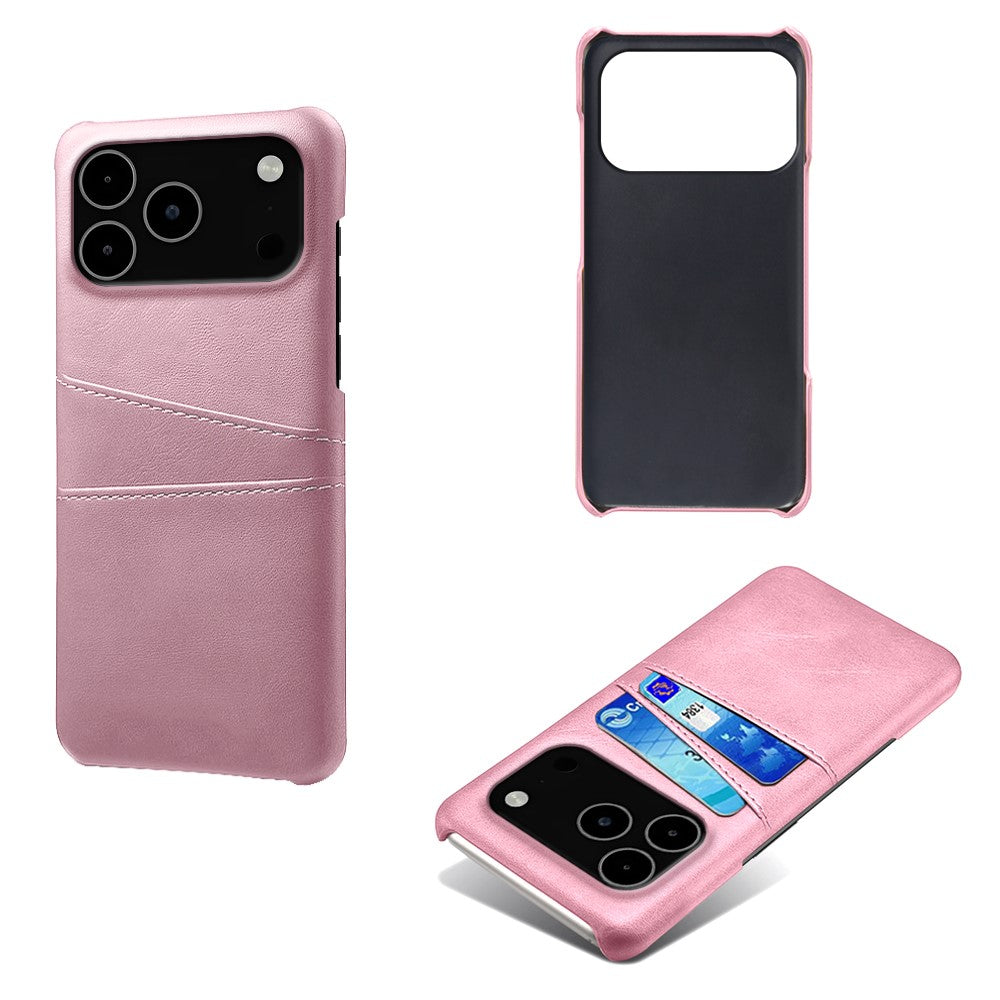 For iPhone 17 Pro Max Case Dual Card Slots PU Leather + Hard PC Phone Cover - Rose Gold