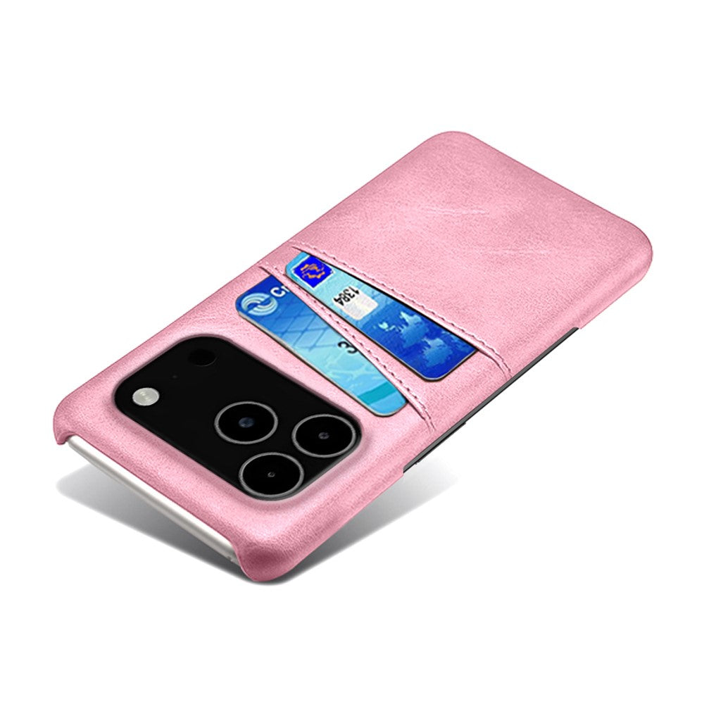 For iPhone 17 Pro Max Case Dual Card Slots PU Leather + Hard PC Phone Cover - Rose Gold