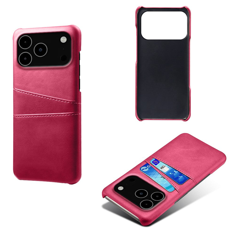 For iPhone 17 Pro Max Case Dual Card Slots PU Leather + Hard PC Phone Cover - Rose