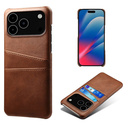 For iPhone 17 Pro Max Case Dual Card Slots PU Leather + Hard PC Phone Cover - Brown