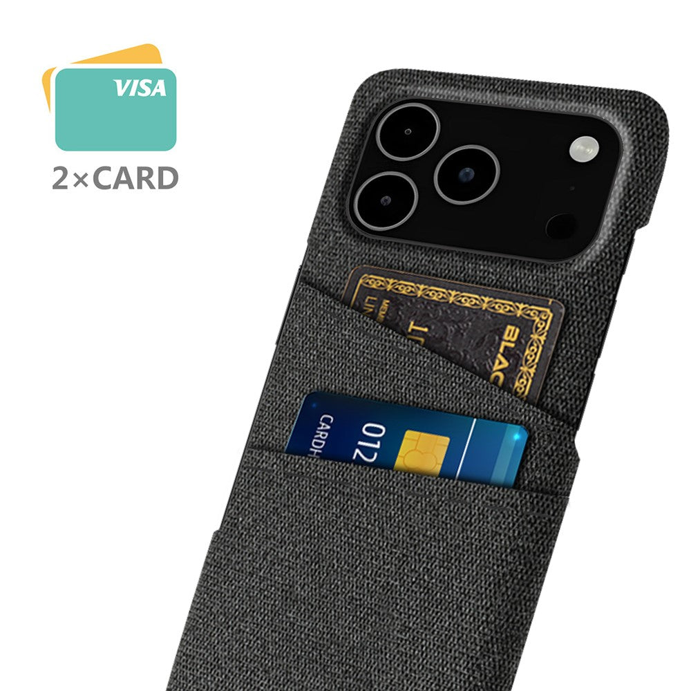 For iPhone 17 Pro Max Case Cloth + Hard PC Phone Cover with Dual Card Slots - Black