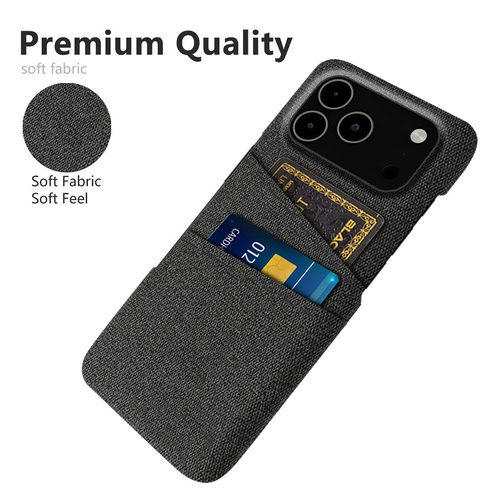 For iPhone 17 Pro Max Case Cloth + Hard PC Phone Cover with Dual Card Slots - Black
