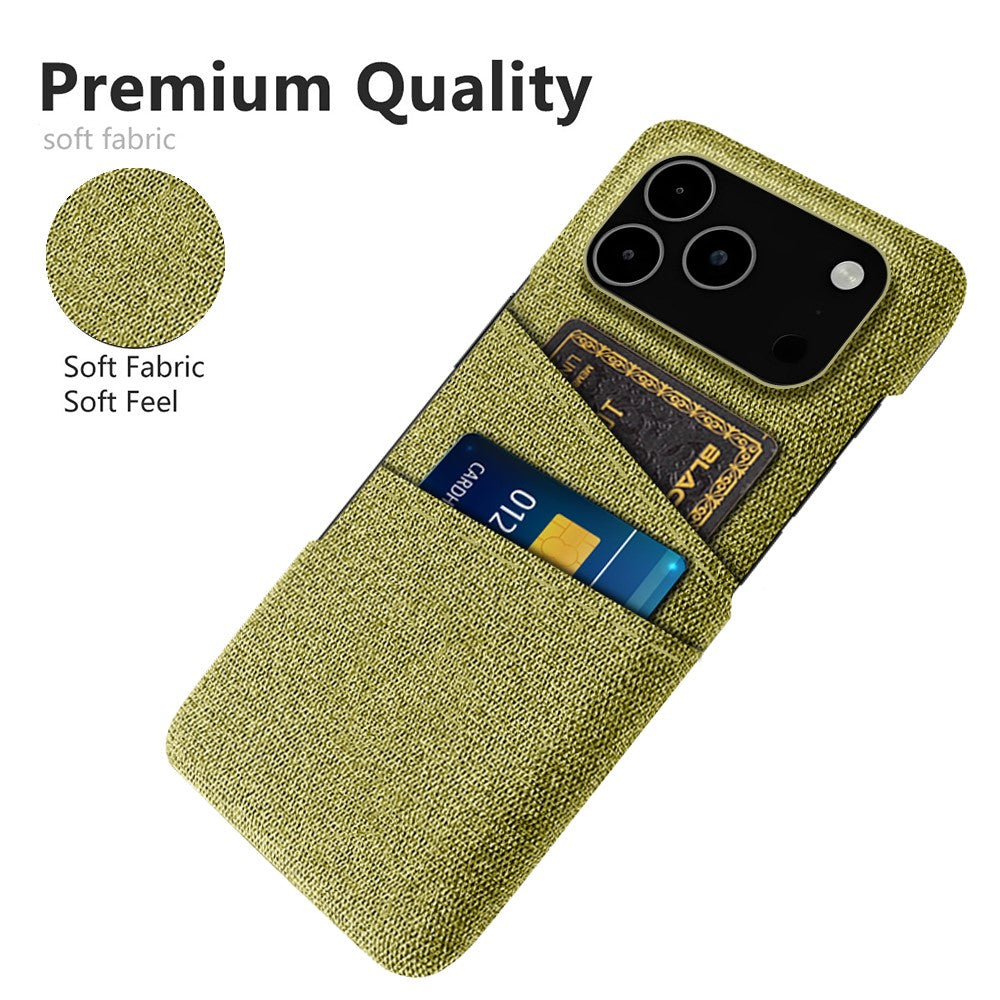 For iPhone 17 Pro Max Case Cloth + Hard PC Phone Cover with Dual Card Slots - Yellow