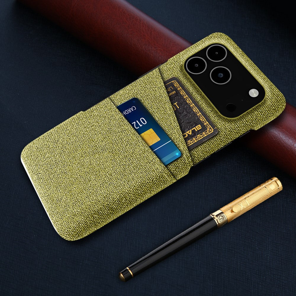 For iPhone 17 Pro Max Case Cloth + Hard PC Phone Cover with Dual Card Slots - Yellow