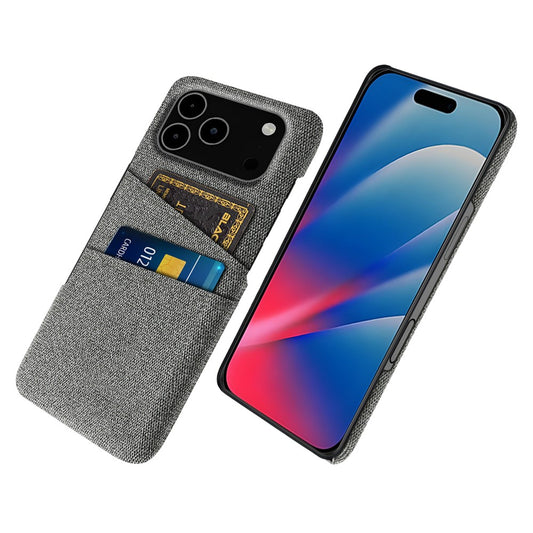 For iPhone 17 Pro Max Case Cloth + Hard PC Phone Cover with Dual Card Slots - Grey