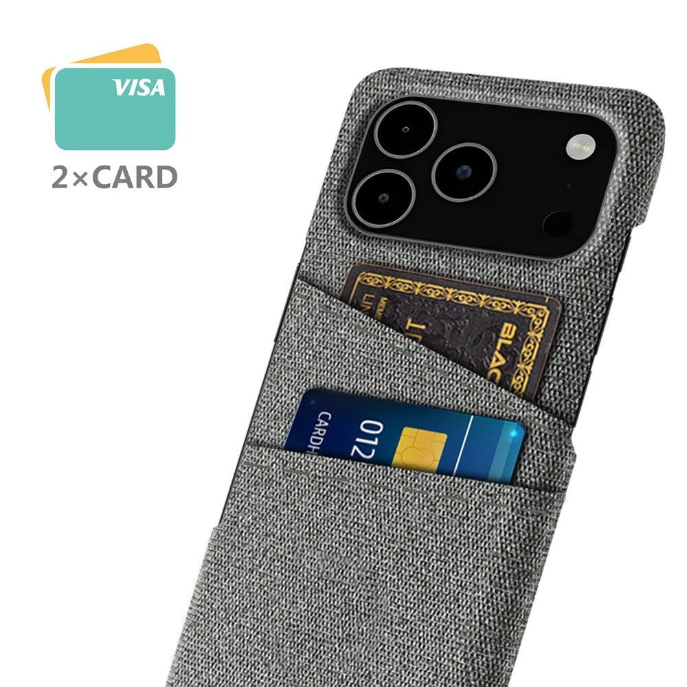For iPhone 17 Pro Max Case Cloth + Hard PC Phone Cover with Dual Card Slots - Grey