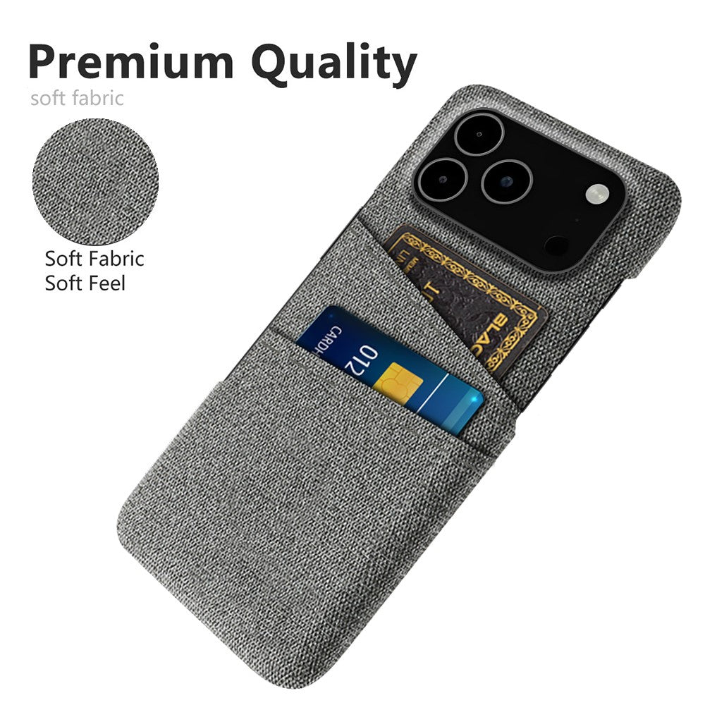 For iPhone 17 Pro Max Case Cloth + Hard PC Phone Cover with Dual Card Slots - Grey