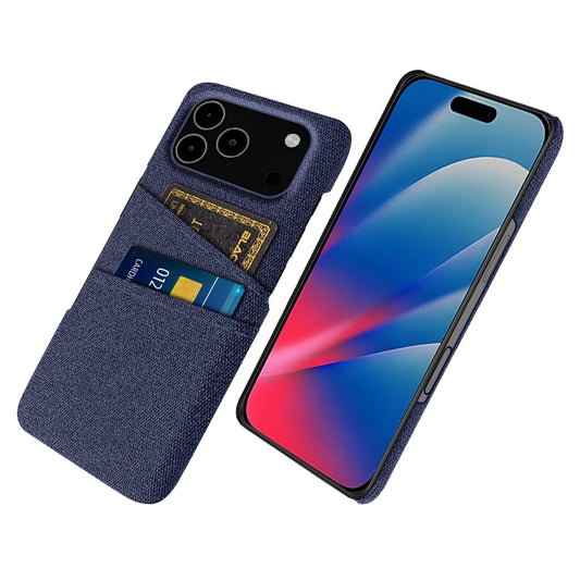 For iPhone 17 Pro Max Case Cloth + Hard PC Phone Cover with Dual Card Slots - Blue
