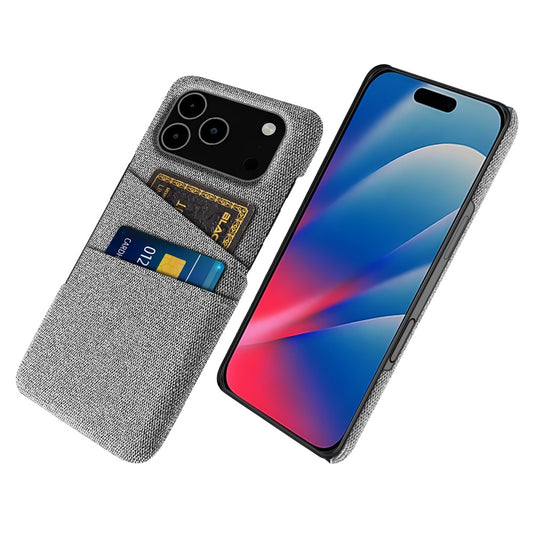 For iPhone 17 Pro Max Case Cloth + Hard PC Phone Cover with Dual Card Slots - Light Grey