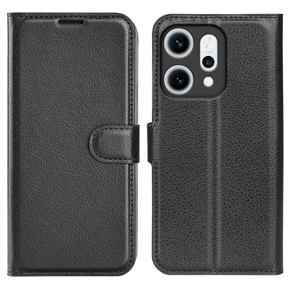 For Oppo Reno14 Pro 5G (China) / Oppo Reno14 Pro 5G (Global) Case Litchi Texture Shockproof Leather Wallet Phone Cover -  Black