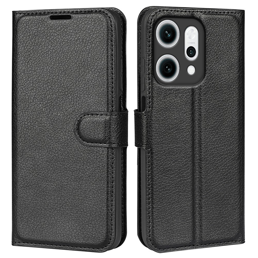 For Oppo Reno14 Pro 5G (China) / Oppo Reno14 Pro 5G (Global) Case Litchi Texture Shockproof Leather Wallet Phone Cover -  Black