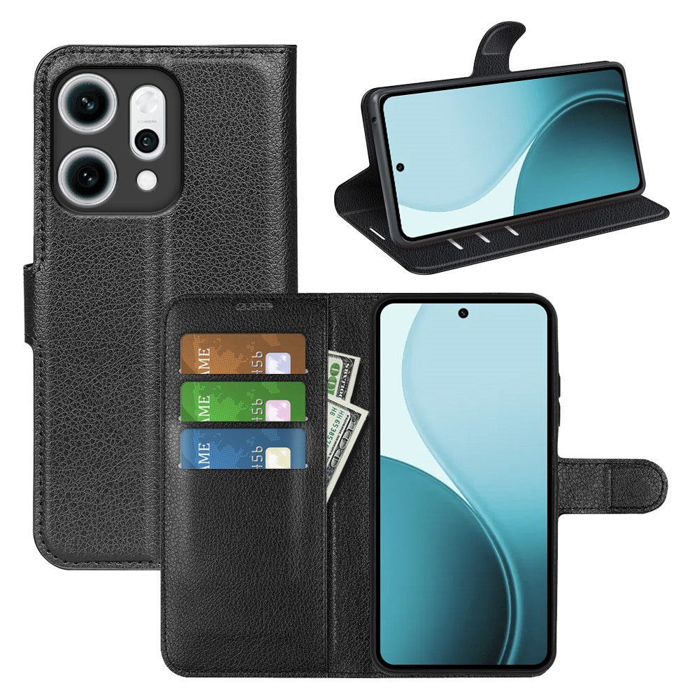 For Oppo Reno14 Pro 5G (China) / Oppo Reno14 Pro 5G (Global) Case Litchi Texture Shockproof Leather Wallet Phone Cover -  Black