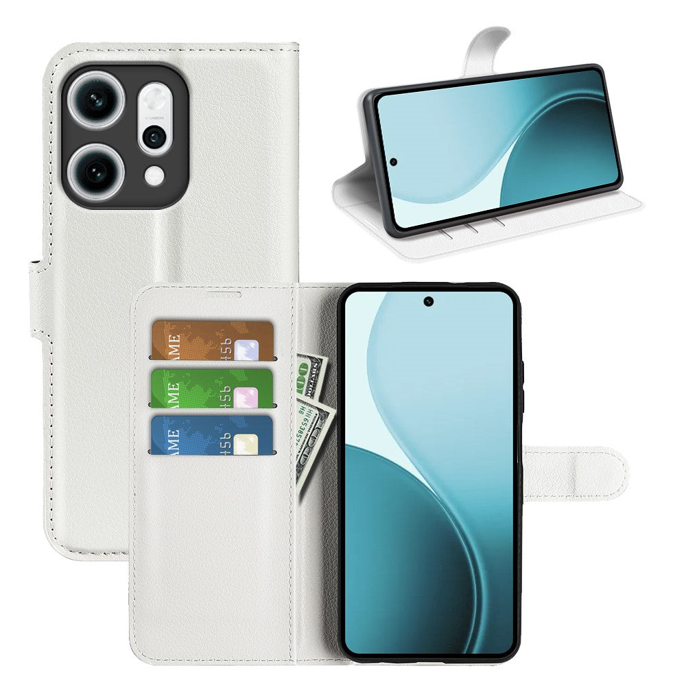 For Oppo Reno14 Pro 5G (China) / Oppo Reno14 Pro 5G (Global) Case Litchi Texture Shockproof Leather Wallet Phone Cover - White