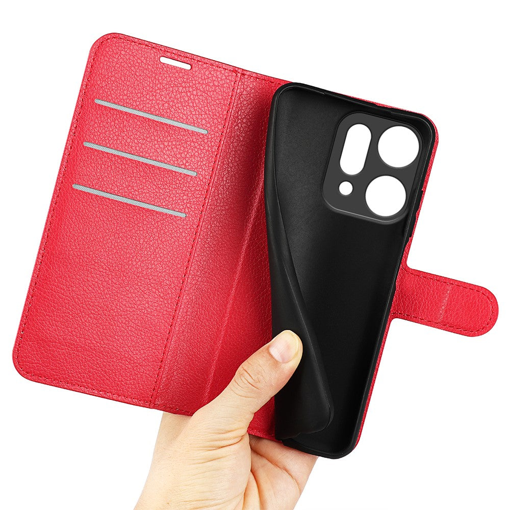For Oppo Reno14 Pro 5G (China) / Oppo Reno14 Pro 5G (Global) Case Litchi Texture Shockproof Leather Wallet Phone Cover -  Red