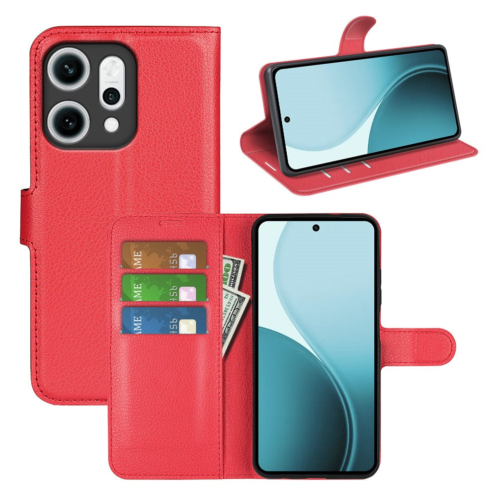 For Oppo Reno14 Pro 5G (China) / Oppo Reno14 Pro 5G (Global) Case Litchi Texture Shockproof Leather Wallet Phone Cover -  Red