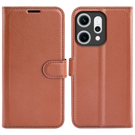 For Oppo Reno14 Pro 5G (China) / Oppo Reno14 Pro 5G (Global) Case Litchi Texture Shockproof Leather Wallet Phone Cover - Brown