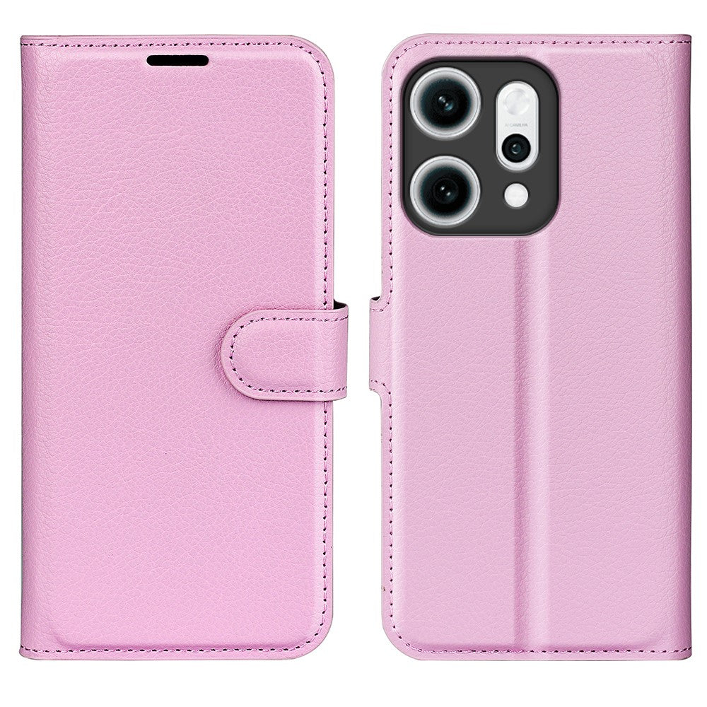 For Oppo Reno14 Pro 5G (China) / Oppo Reno14 Pro 5G (Global) Case Litchi Texture Shockproof Leather Wallet Phone Cover -  Pink