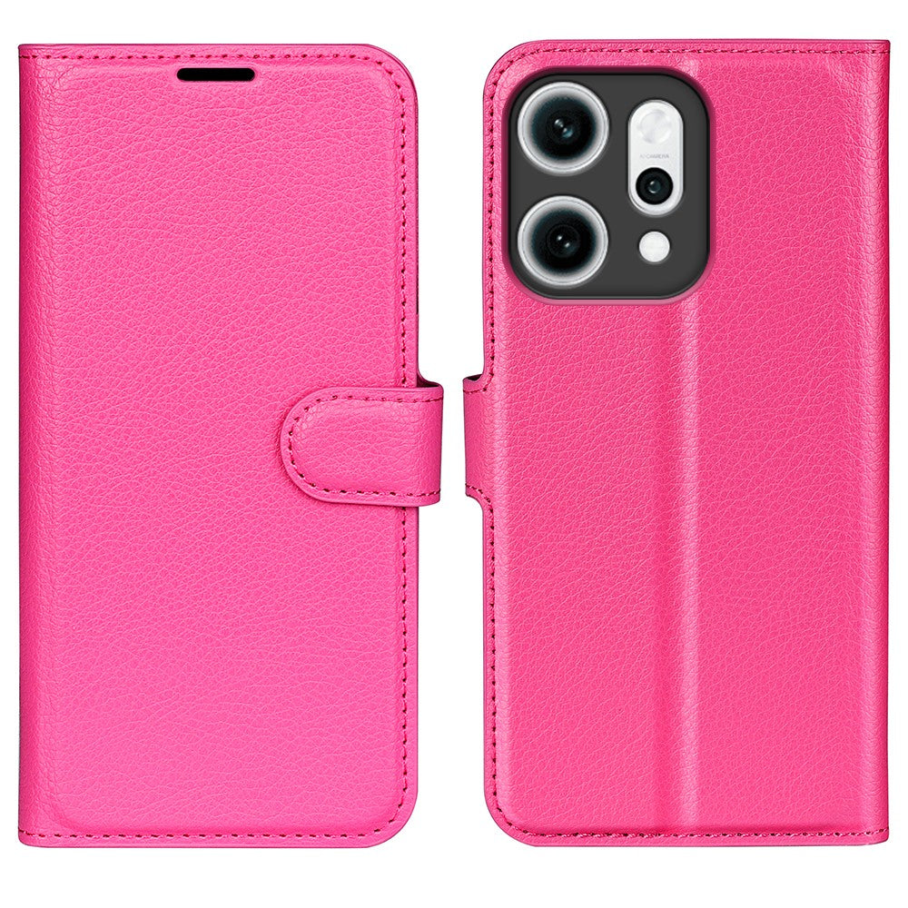 For Oppo Reno14 Pro 5G (China) / Oppo Reno14 Pro 5G (Global) Case Litchi Texture Shockproof Leather Wallet Phone Cover - Rose Red