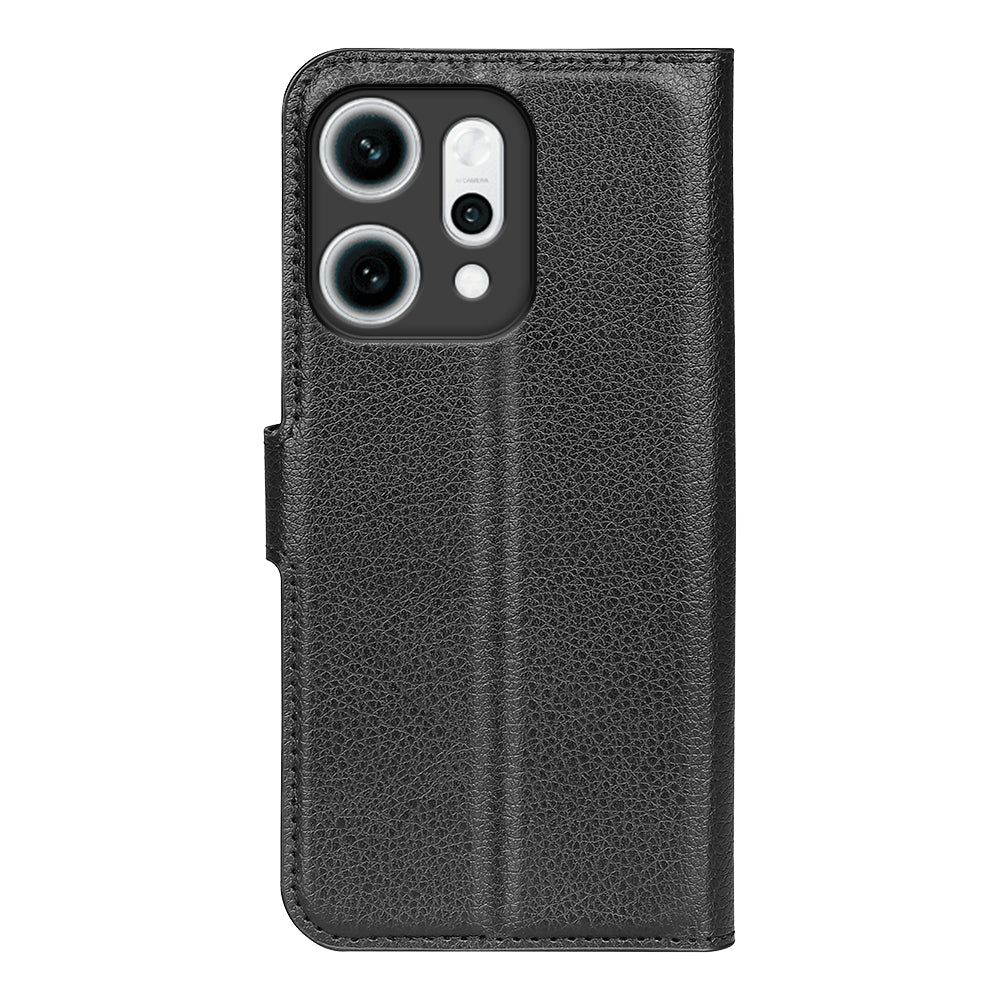 For Oppo Reno14 5G (China) / Oppo Reno14 5G (Global) Case Litchi Texture Shockproof Leather Wallet Phone Cover - Black