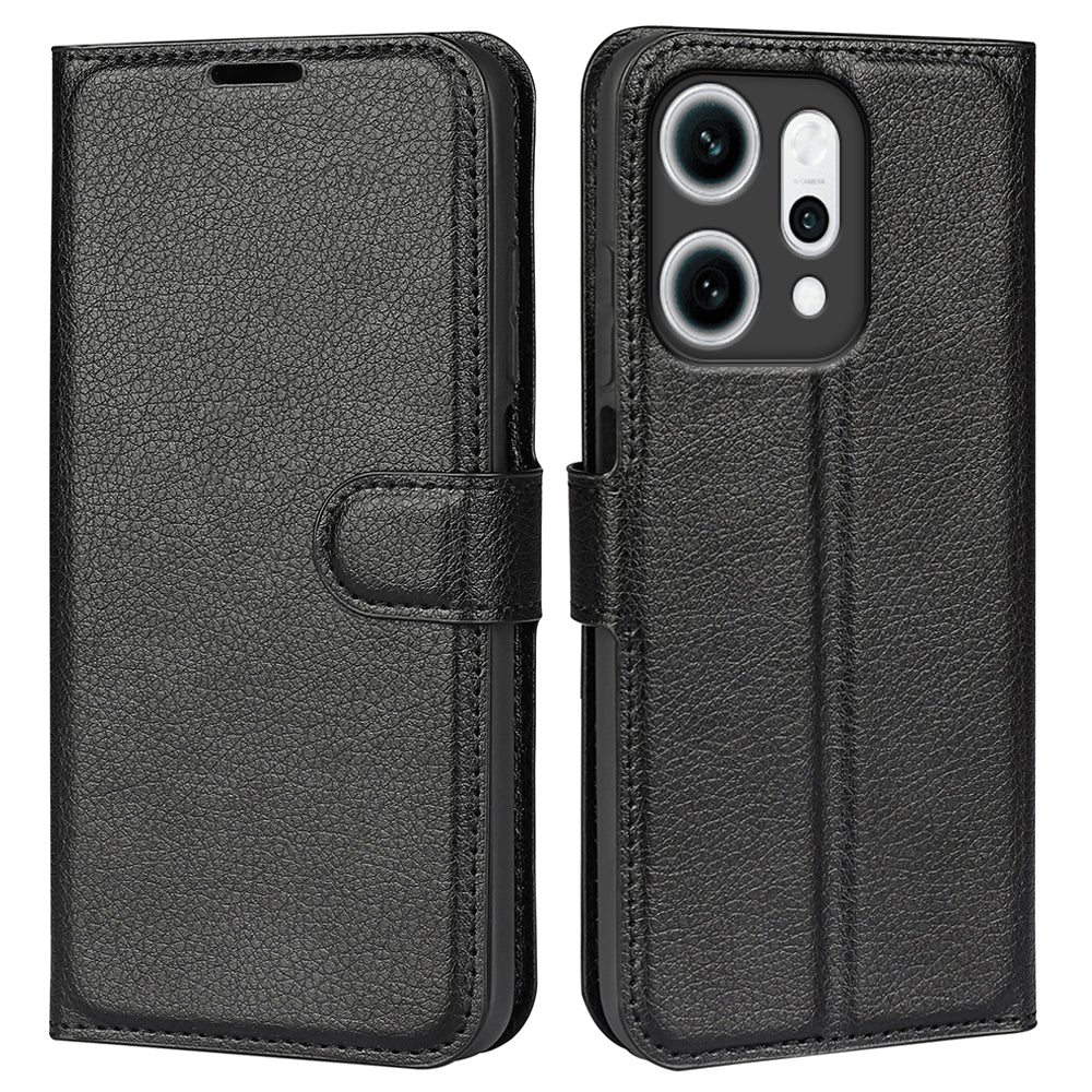 For Oppo Reno14 5G (China) / Oppo Reno14 5G (Global) Case Litchi Texture Shockproof Leather Wallet Phone Cover - Black
