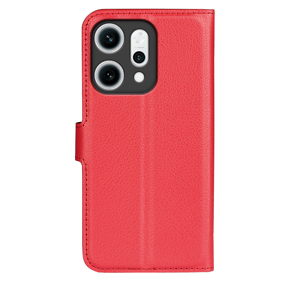 For Oppo Reno14 5G (China) / Oppo Reno14 5G (Global) Case Litchi Texture Shockproof Leather Wallet Phone Cover -  Red