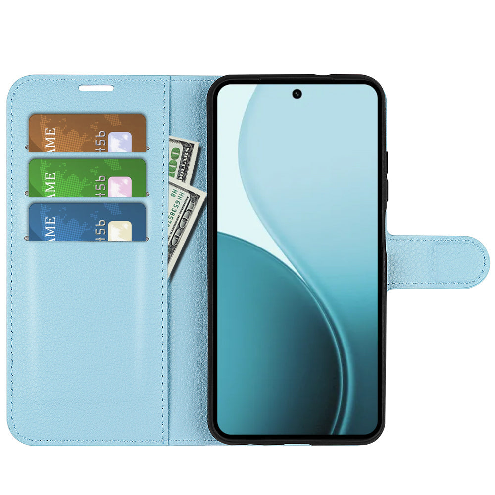 For Oppo Reno14 5G (China) / Oppo Reno14 5G (Global) Case Litchi Texture Shockproof Leather Wallet Phone Cover -  Blue