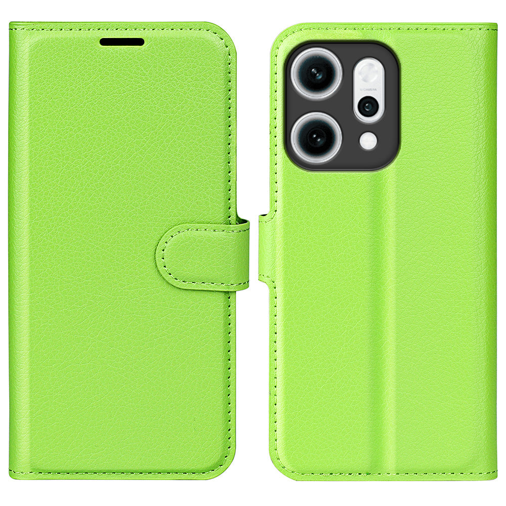For Oppo Reno14 5G (China) / Oppo Reno14 5G (Global) Case Litchi Texture Shockproof Leather Wallet Phone Cover - Green