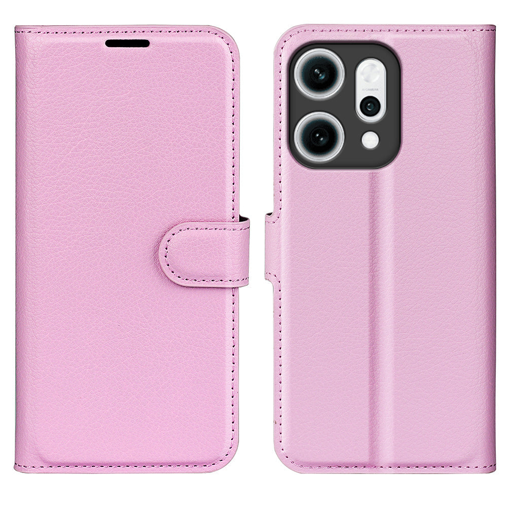 For Oppo Reno14 5G (China) / Oppo Reno14 5G (Global) Case Litchi Texture Shockproof Leather Wallet Phone Cover -  Pink
