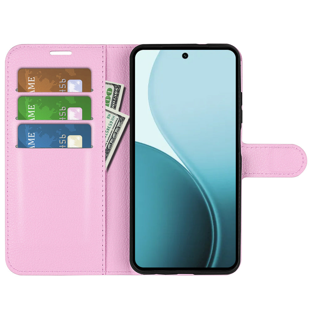 For Oppo Reno14 5G (China) / Oppo Reno14 5G (Global) Case Litchi Texture Shockproof Leather Wallet Phone Cover -  Pink