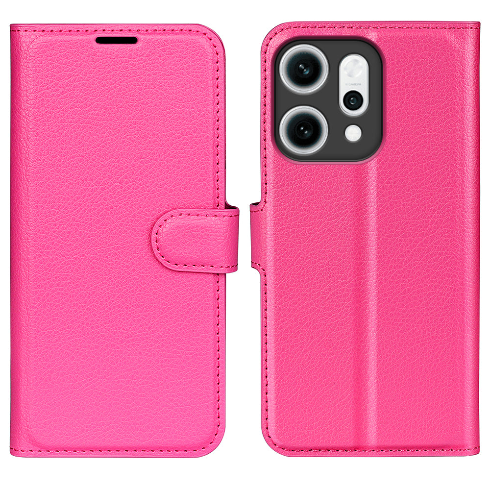 For Oppo Reno14 5G (China) / Oppo Reno14 5G (Global) Case Litchi Texture Shockproof Leather Wallet Phone Cover - Rose Red